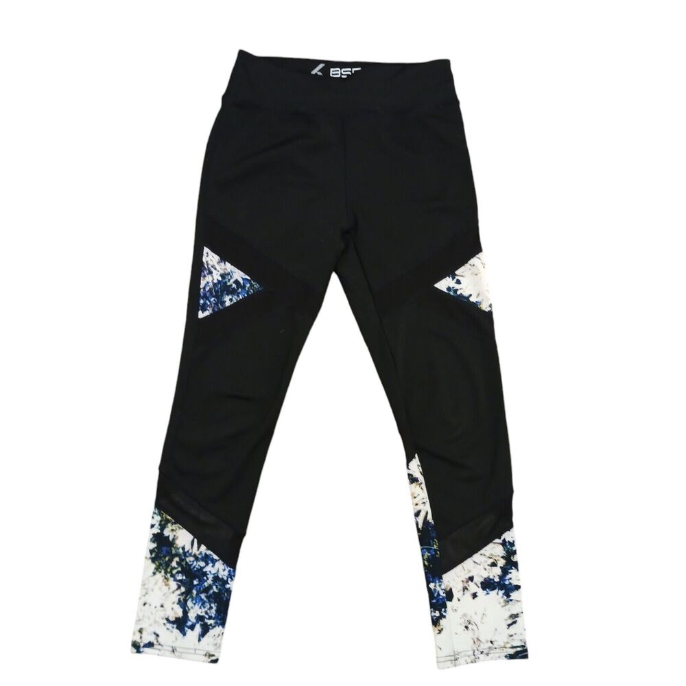 BSP Leggings Training Sports Performance Sz L BLACK Blue Tie Dye Yoga Gym Sport